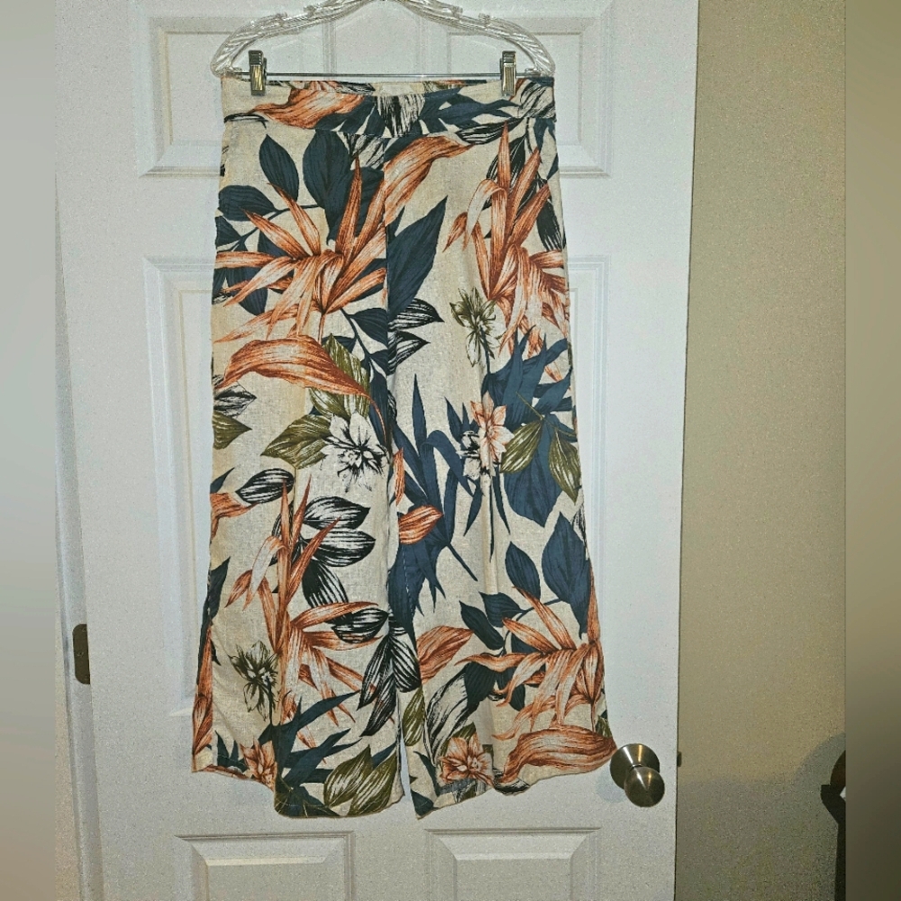 Tropical Print Women's Wide Leg Calf/ankle Length Pants